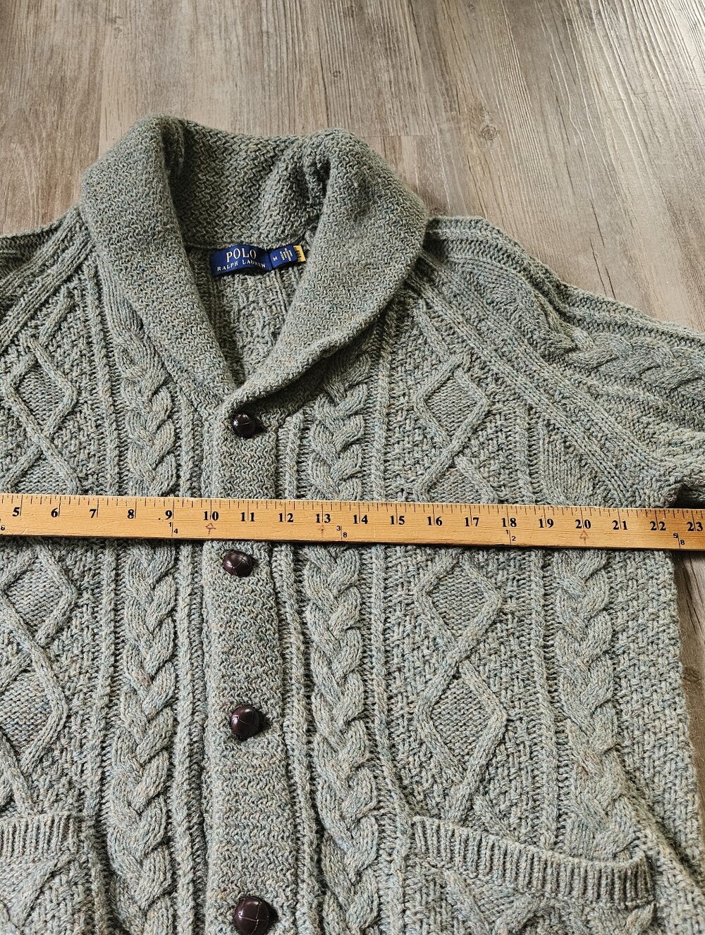 Polo Ralph Lauren Men's Green Wool Cashmere Cable Knit Shawl Collar Cardigan M - Picture 4 of 6